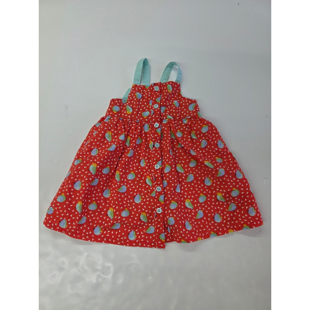 Picapino Girls Red Bird Print Sun Dress Mint Green Bow 18M Cotton 790030-4265